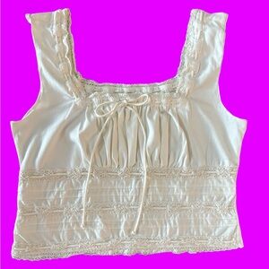 Free People White Lace Trim Blouse Stretch Size M